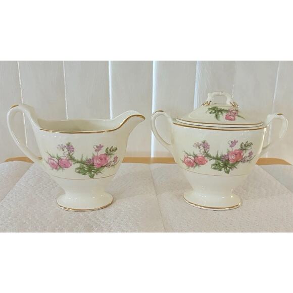 VTG Homer Laughlin Eggshell Georgian Cream And Sugar Set Heather Rose Collection - Picture 3 of 11